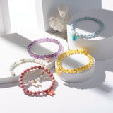 5pcs Amethyst Quartz Round Beads Bracelet with Butterfly Charm