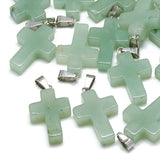 5pcs Green Aventurine Jasper Agate Stone Cross Charms Pendants