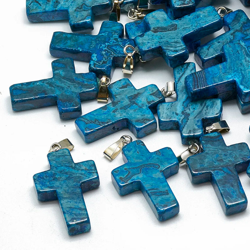 5pcs Green Aventurine Jasper Agate Stone Cross Charms Pendants