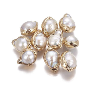 5pcs Nucleated Keshi Pearl Beads Golden Plated Nuggets F60