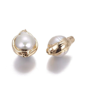 5pcs Nucleated Keshi Pearl Beads Golden Plated Nuggets F60