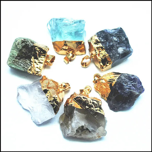 5pcs Natural Rough Gem stone Pendants Amethyst Crystal Flourite 20-30mm