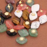 5pcs Natural Stone Beads Rhombus Shape Stainless Steel Spacer Charm