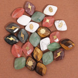 5pcs Natural Stone Beads Rhombus Shape Stainless Steel Spacer Charm