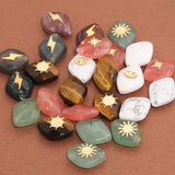 5pcs Natural Stone Beads Rhombus Shape Stainless Steel Spacer Charm