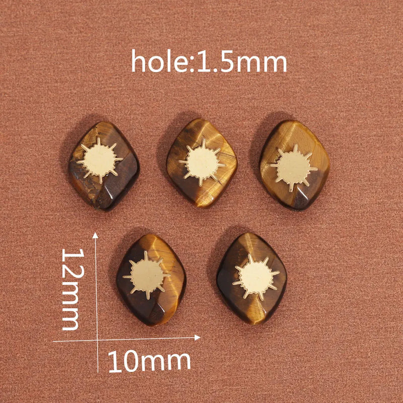 5pcs Natural Stone Beads Rhombus Shape Stainless Steel Spacer Charm