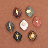5pcs Natural Stone Beads Rhombus Shape Stainless Steel Spacer Charm