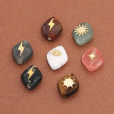 5pcs Natural Stone Beads Rhombus Shape Stainless Steel Spacer Charm