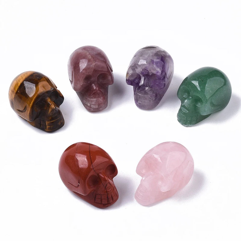5pcs Natural Stone Beads No Hole Tiger Eye Quartzs Amethysts Gem Skull Beads