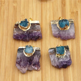 5pcs Natural Stone Crystal Cluster Pendants for Jewelry Making DIY