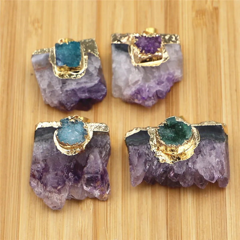 5pcs Natural Stone Crystal Cluster Pendants for Jewelry Making DIY