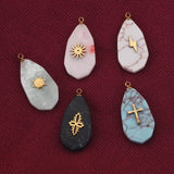 5pcs Natural Stone Drop Pendants Jade Turquoise DIY Jewelry