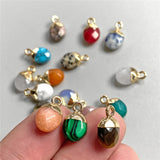 5pcs Natural Stone Oval Pendants DIY Tiger Eye Quart Charms
