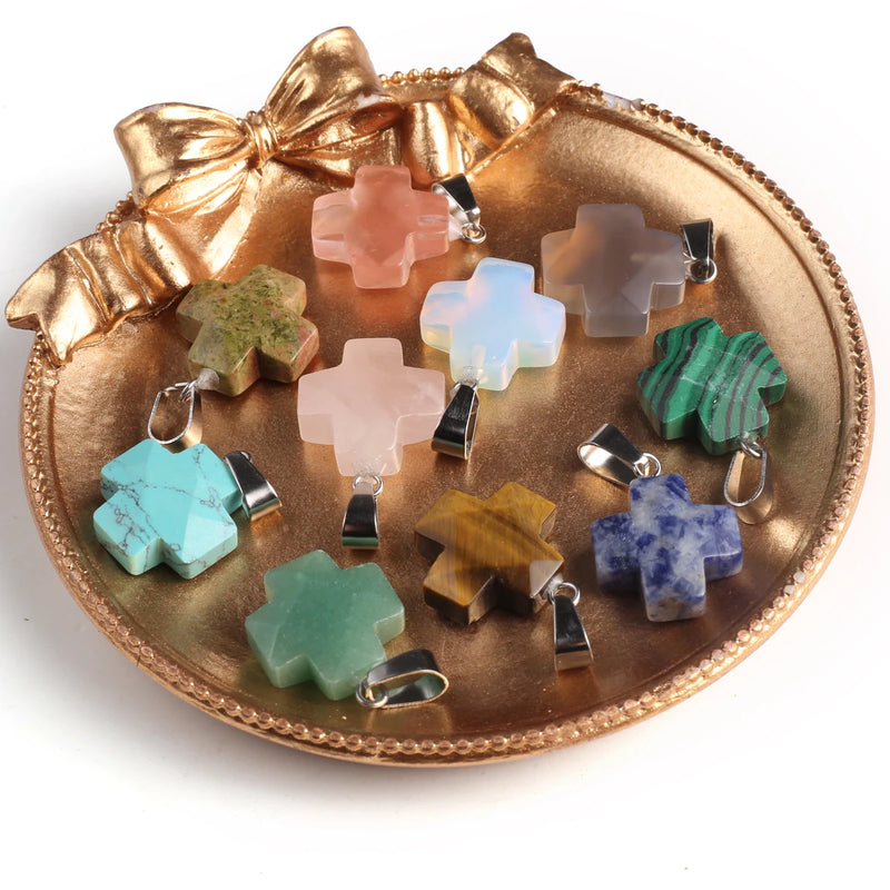 5pcs Natural Stone Pendulum Gemstone Charms for Jewelry Making