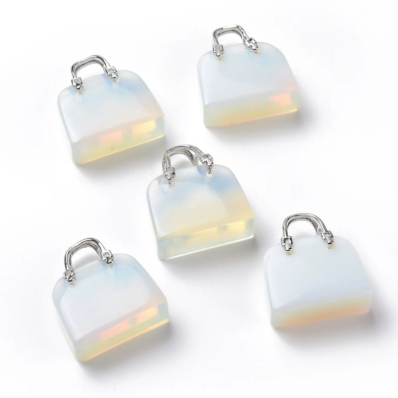 5pcs Natural Stone Quartzs Crystal Opalites Tiger Eye Charms Bag Shape Pendants