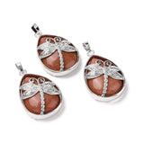 5pcs Stone Pendants w/ Brass Findings Teardrop & Dragonfly Charms
