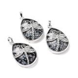 5pcs Stone Pendants w/ Brass Findings Teardrop & Dragonfly Charms