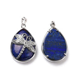 5pcs Stone Pendants w/ Brass Findings Teardrop & Dragonfly Charms