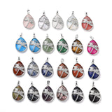 5pcs Stone Pendants w/ Brass Findings Teardrop & Dragonfly Charms