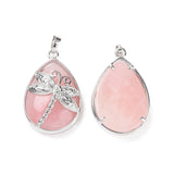 5pcs Stone Pendants w/ Brass Findings Teardrop & Dragonfly Charms