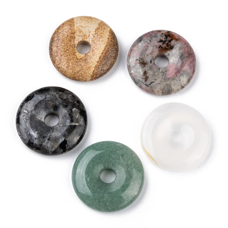 5pcs Natural Stone Donut Charm Pendants DIY Jewelry Necklace Access