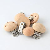 5pcs Natural Wooden Pacifier Maple Metal Clips Holder Teether Clip