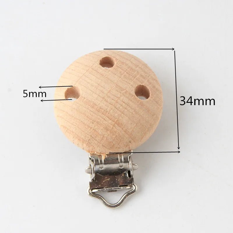 5pcs Natural Wooden Pacifier Maple Metal Clips Holder Teether Clip