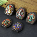 5pcs Nepalese Buddhist Wood Tibetan Brass Metal Charms Pendant