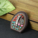 5pcs Nepalese Buddhist Wood Tibetan Brass Metal Charms Pendant