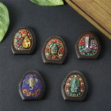 5pcs Nepalese Buddhist Wood Tibetan Brass Metal Charms Pendant