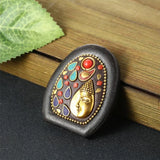 5pcs Nepalese Buddhist Wood Tibetan Brass Metal Charms Pendant