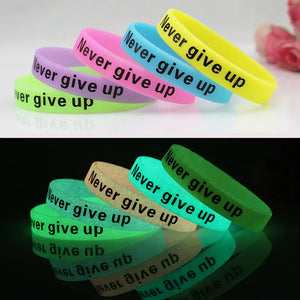 5pcs Never Give Up Luminous Rubber Bracelet Silicone Wristband Teens