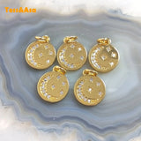5pcs Plated Zircon Moon Star Round Pendant Copper DIY Girls Jewelry Findings