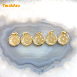 5pcs Plated Zircon Moon Star Round Pendant Copper DIY Girls Jewelry Findings