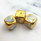 5pcs Heart Shape Natural Shell Beads Plated For Girls DIY Necklace