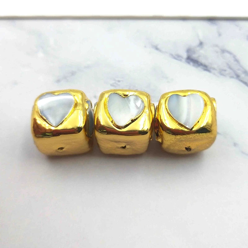 5pcs Heart Shape Natural Shell Beads Plated For Girls DIY Necklace