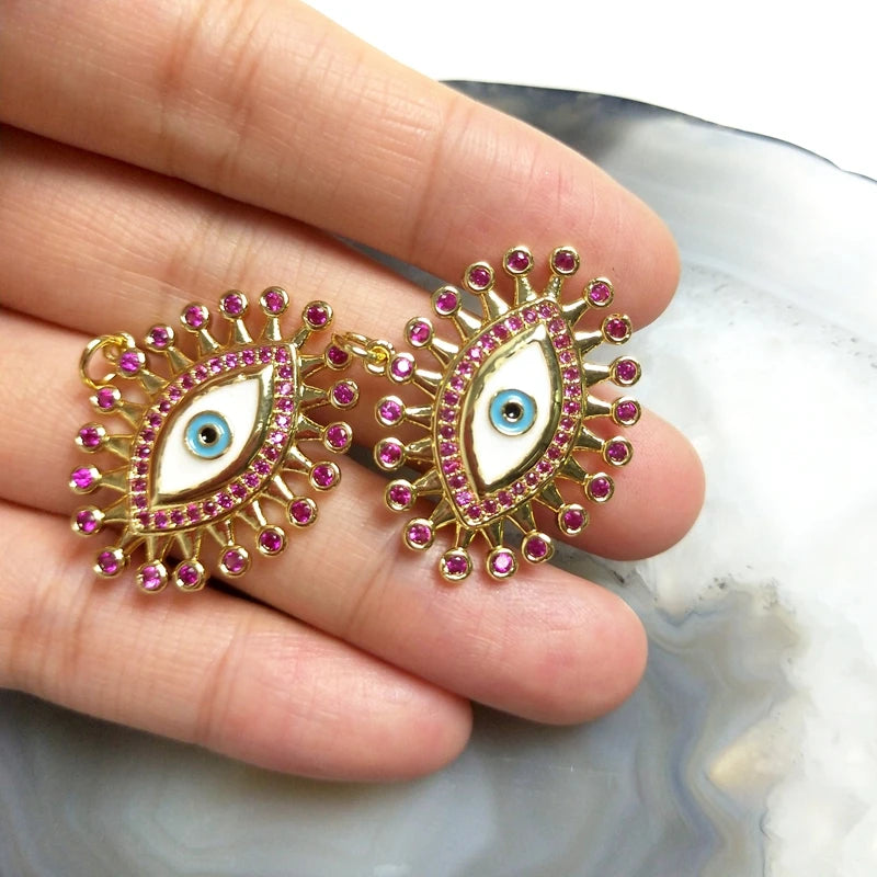 5pcs Evil Eye Purple Zircon Pendant Charms Plated For Men Women Vintage DIY