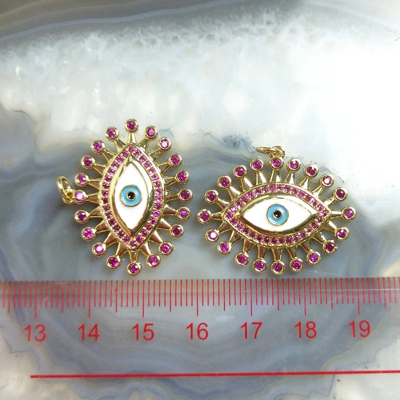 5pcs Evil Eye Purple Zircon Pendant Charms Plated For Men Women Vintage DIY
