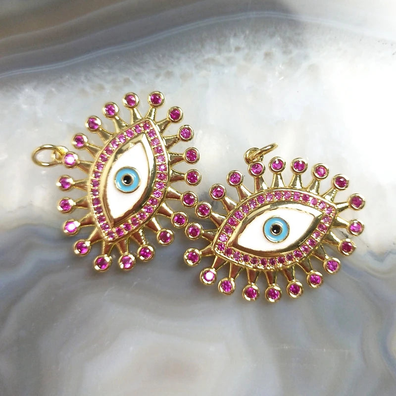 5pcs Evil Eye Purple Zircon Pendant Charms Plated For Men Women Vintage DIY