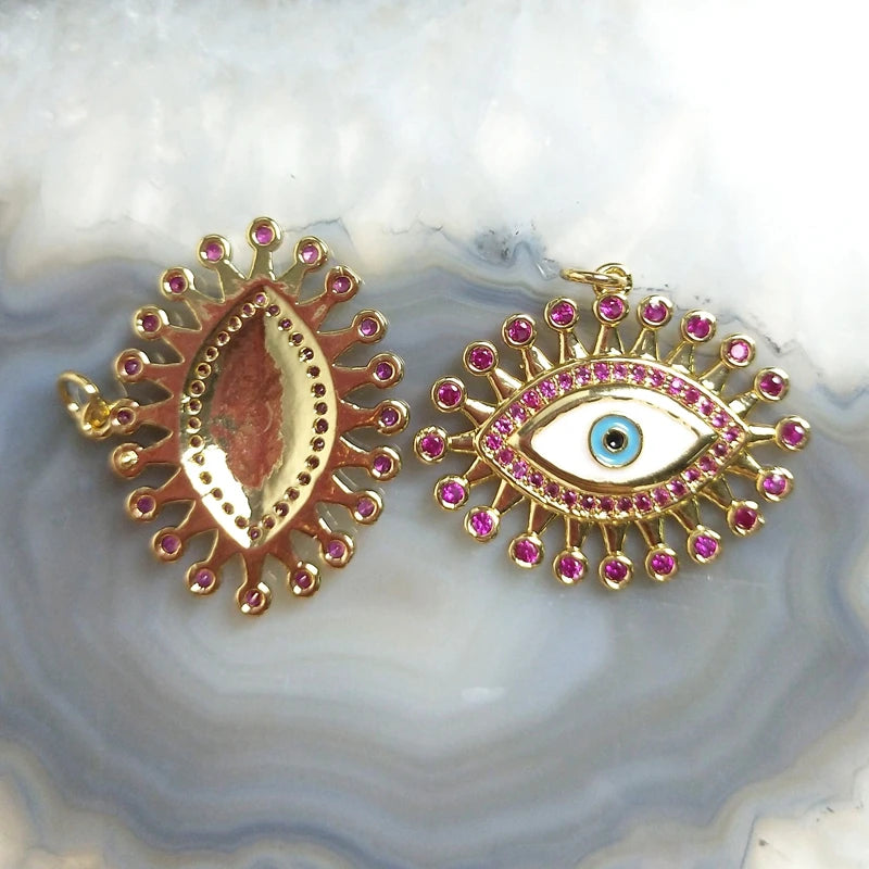5pcs Evil Eye Purple Zircon Pendant Charms Plated For Men Women Vintage DIY
