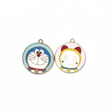 5pcs Round Cartoon Cat Charm for DIY Jewelry Making