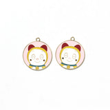 5pcs Round Cartoon Cat Charm for DIY Jewelry Making