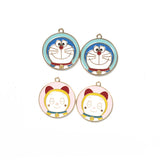 5pcs Round Cartoon Cat Charm for DIY Jewelry Making