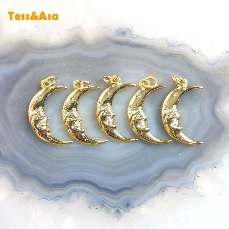 Moon Face Pendant Plated Brass Vintage Punk Style for Earrings Necklace
