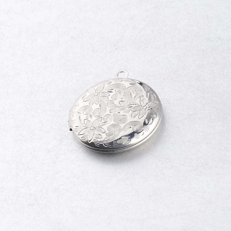 5pcs Round Pattern Photo Frame Locket Charms Stainless Steel DIY Jewelry