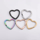 5pcs PVD Stainless Steel Heart Key Rings Flat Key Holder Split Rings Keyfob