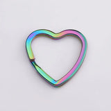 5pcs PVD Stainless Steel Heart Key Rings Flat Key Holder Split Rings Keyfob