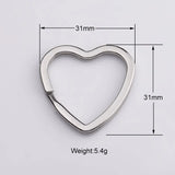 5pcs PVD Stainless Steel Heart Key Rings Flat Key Holder Split Rings Keyfob