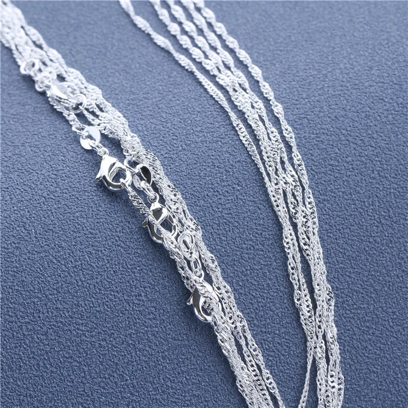 5pcs 925 Silver Water-Wave Necklace for Women Pendant Accessories