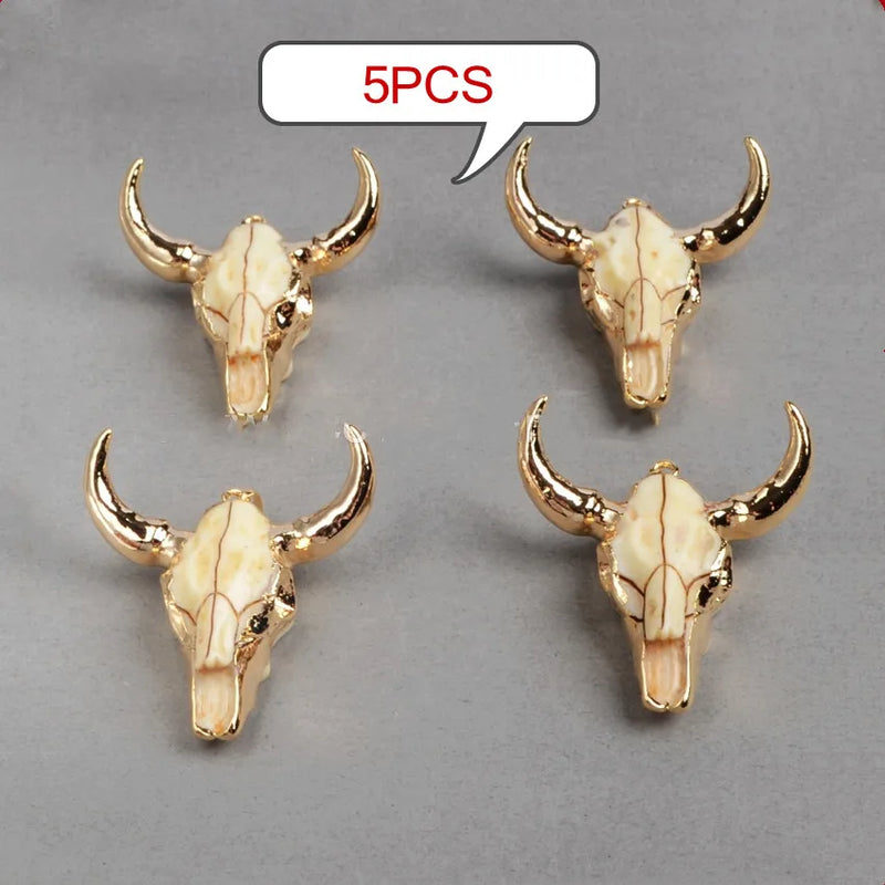5pcs Bull Head Skull Biker Pendants Vintage Retro Choker Pendant Animal Jewelry